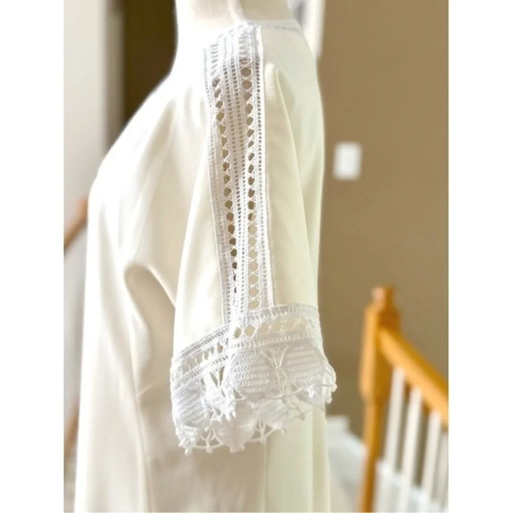 Tory Burch Marissa Ivory Cream Crochet Lace Trim Shift Dress Sz 14‎